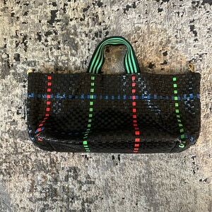 Clare V Bateau Tote Black Woven Leather